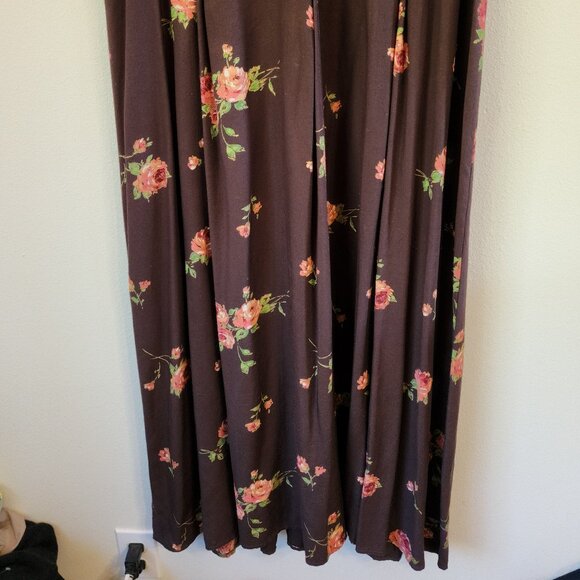 Vintage Laura Ashley Brown Pink Roses Midi/Maxi Slvless Dress Women 14 Cottage - Picture 5 of 12